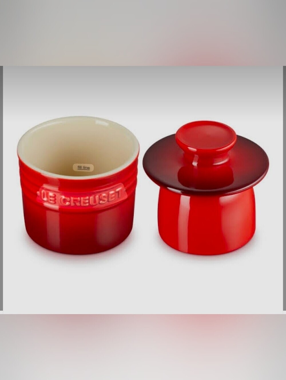 Le Creuset Red Stoneware Salt Cellar and Covered Butter Crock
